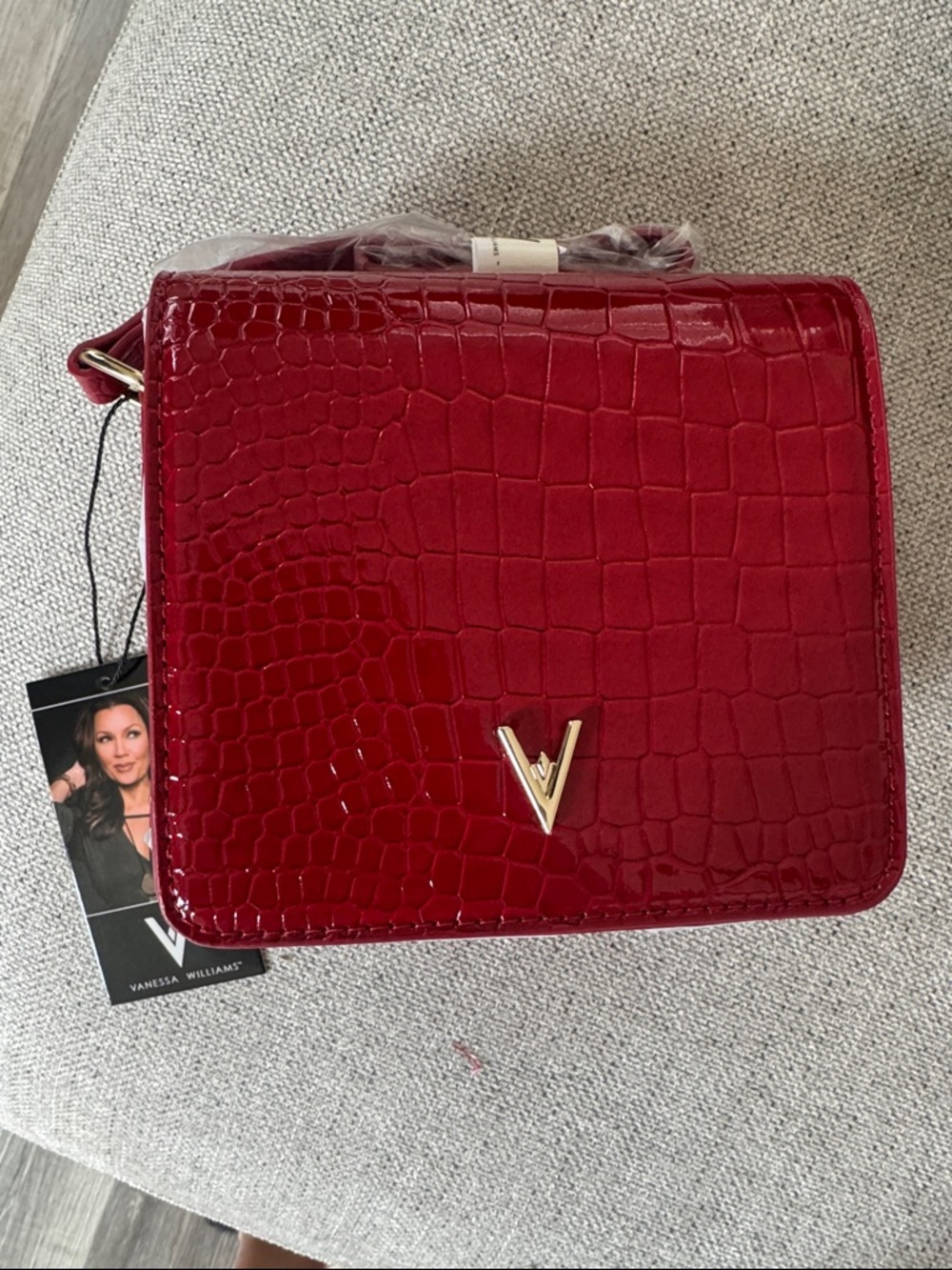Vanessa Williams Red Croc-Embossed Crossbody Bag